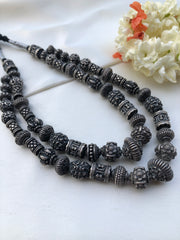 Antique style silver oxidised beads necklace-Silver Neckpiece-PL-House of Taamara