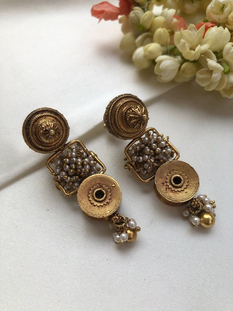 Antique style vintage inspired pieces, earrings with pearls bunch-Earrings-PL-House of Taamara