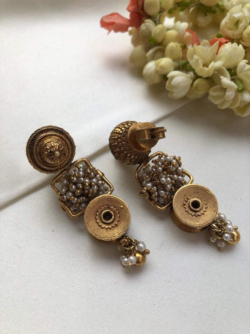 Antique style vintage inspired pieces, earrings with pearls bunch-Earrings-PL-House of Taamara