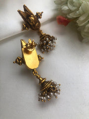 Antique taali style earrings with jhumkas, vintage style (Made To Order)-Earrings-PL-House of Taamara