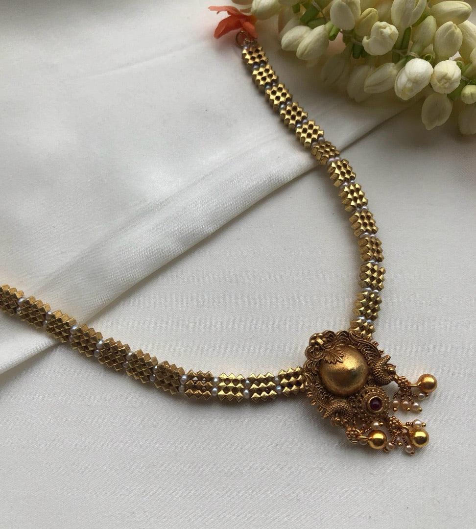 Antique vintage style choker with antique pearls-Silver Neckpiece-PL-House of Taamara