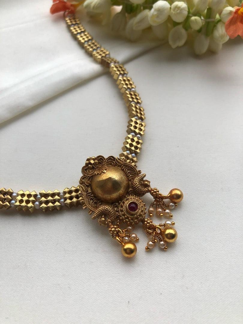 Antique vintage style choker with antique pearls-Silver Neckpiece-PL-House of Taamara