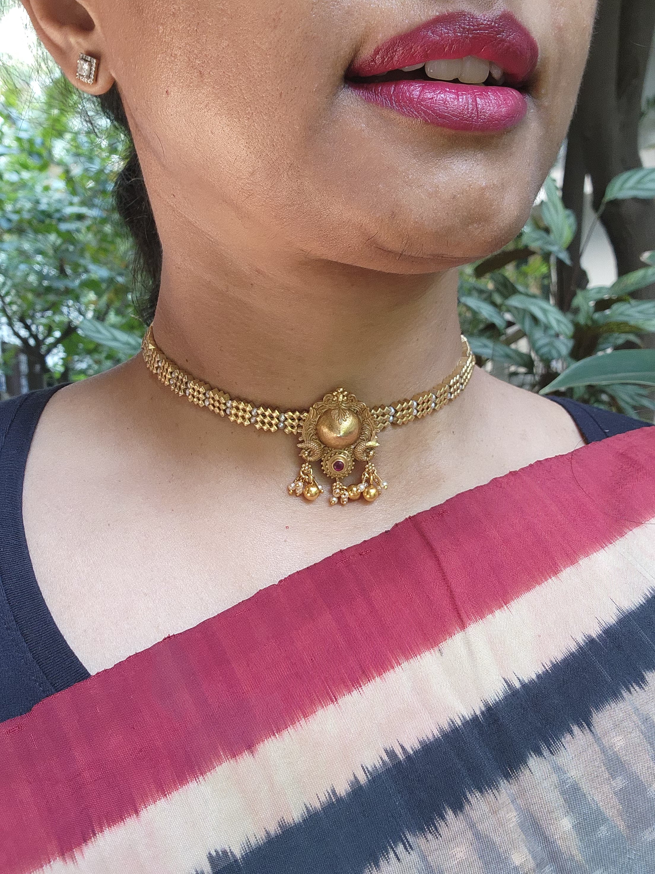 Antique vintage style choker with antique pearls-Silver Neckpiece-PL-House of Taamara