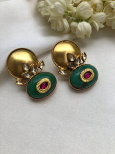 Aqua green onyx with kundan style earrings-Earrings-PL-House of Taamara