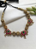 Ashatapatti beads with kundan style lotus necklace-Silver Neckpiece-PL-House of Taamara