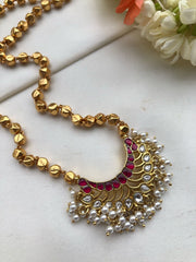 Astapatti beads with kundan necklace-Silver Neckpiece-PL-House of Taamara