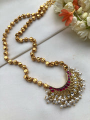 Astapatti beads with kundan necklace-Silver Neckpiece-PL-House of Taamara