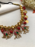 Astapatti neckalce with kundan, coral and pearls bunch-Silver Neckpiece-PL-House of Taamara