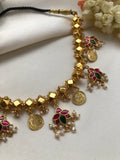 Astapatti neckalce with kundan kasu and pearls bunch-Silver Neckpiece-PL-House of Taamara