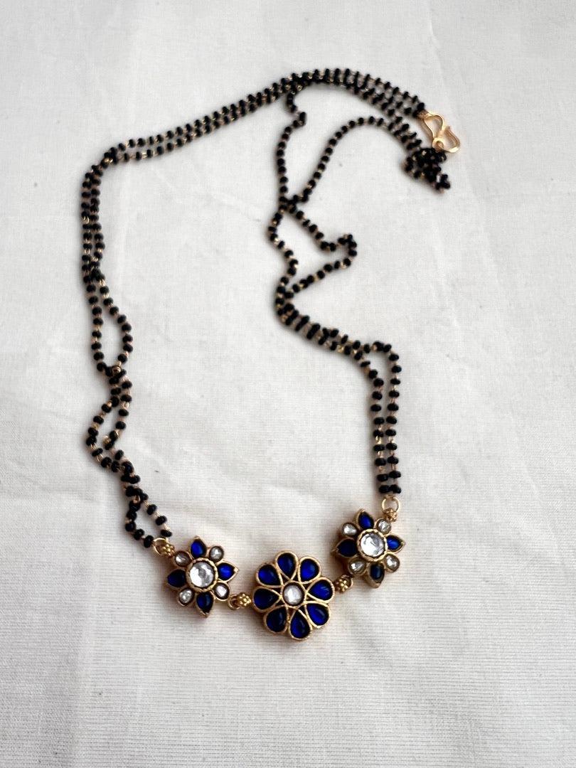 Black bead mangalsutra/thali style pendant chain-Silver Neckpiece-CI-House of Taamara