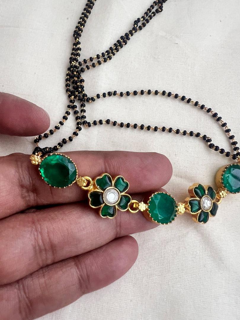 Black bead mangalsutra/thali style pendant chain-Silver Neckpiece-CI-House of Taamara