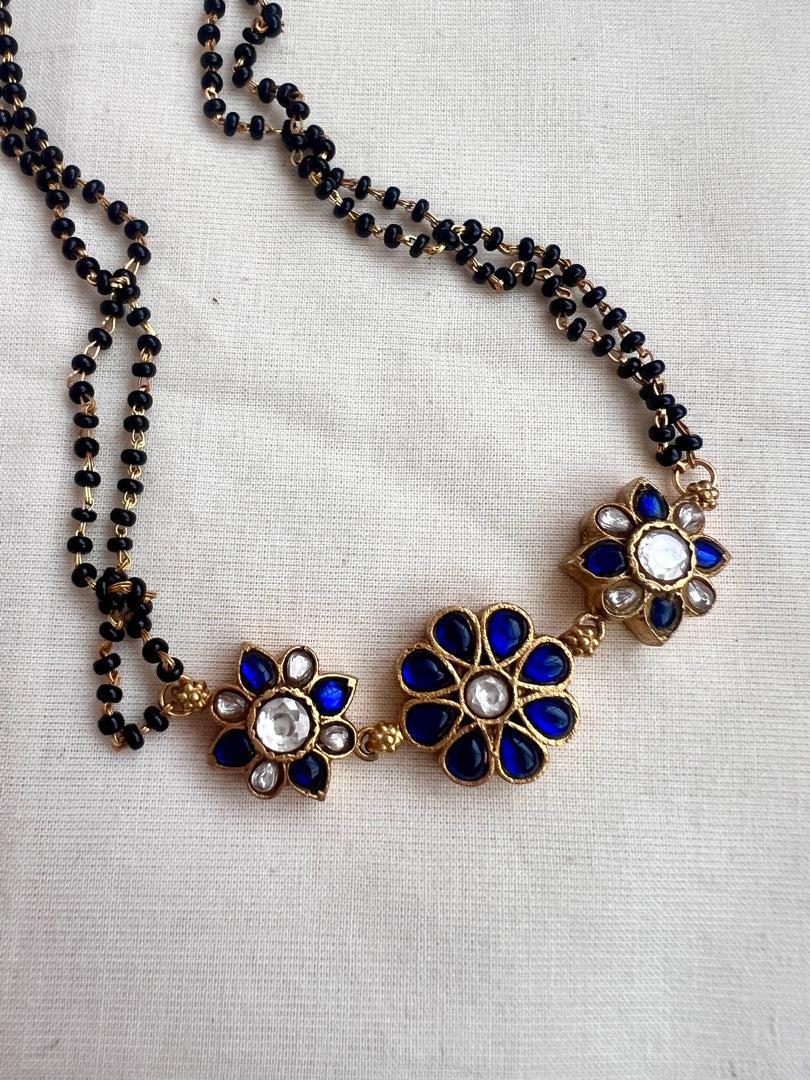 Black bead mangalsutra/thali style pendant chain-Silver Neckpiece-CI-House of Taamara