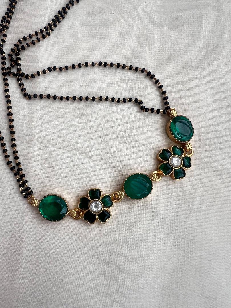 Black bead mangalsutra/thali style pendant chain-Silver Neckpiece-CI-House of Taamara