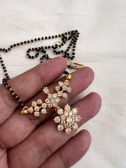 Black bead/mangalsutra style beads chain with zircon pendant-Silver Neckpiece-CI-House of Taamara