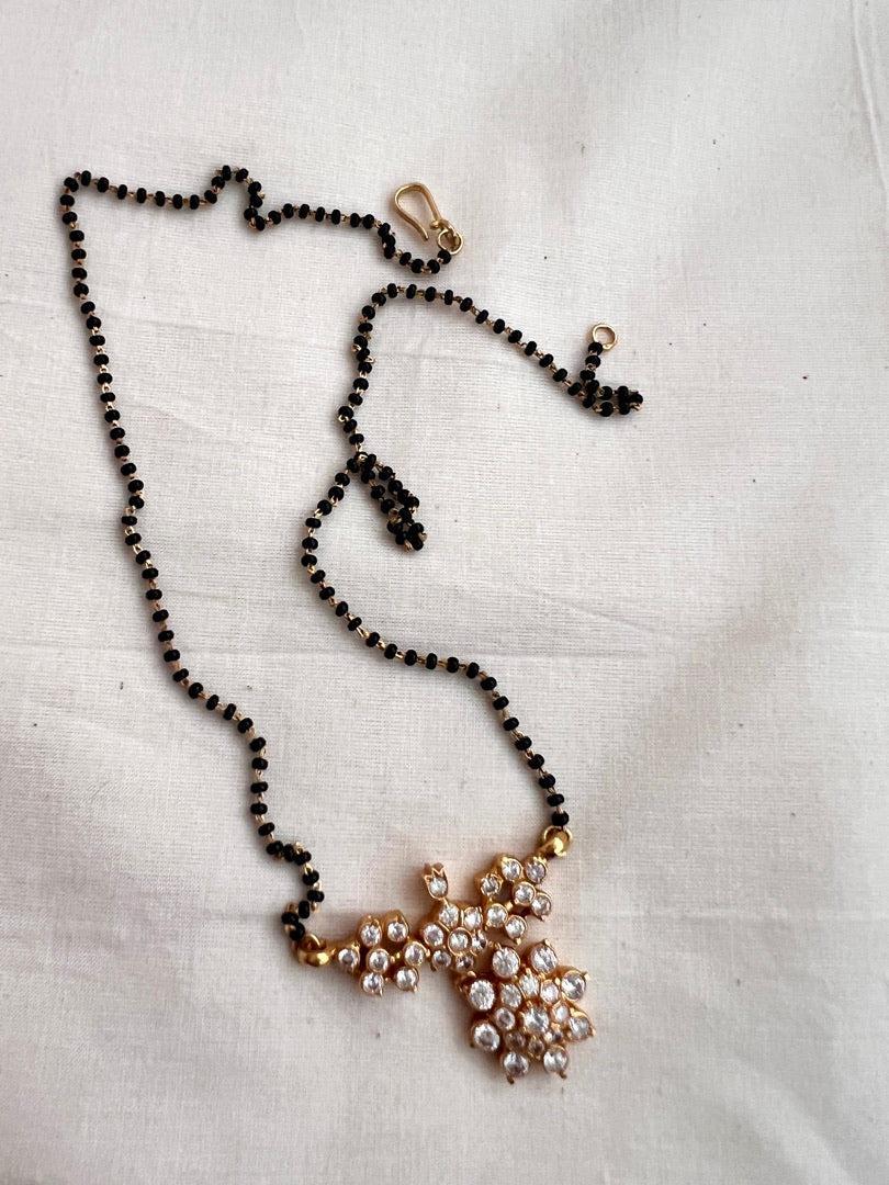 Black bead/mangalsutra style beads chain with zircon pendant-Silver Neckpiece-CI-House of Taamara