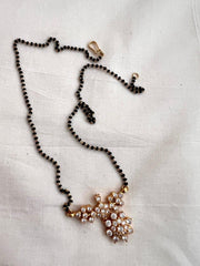 Black bead/mangalsutra style beads chain with zircon pendant-Silver Neckpiece-CI-House of Taamara