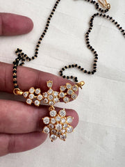 Black bead/mangalsutra style beads chain with zircon pendant-Silver Neckpiece-CI-House of Taamara