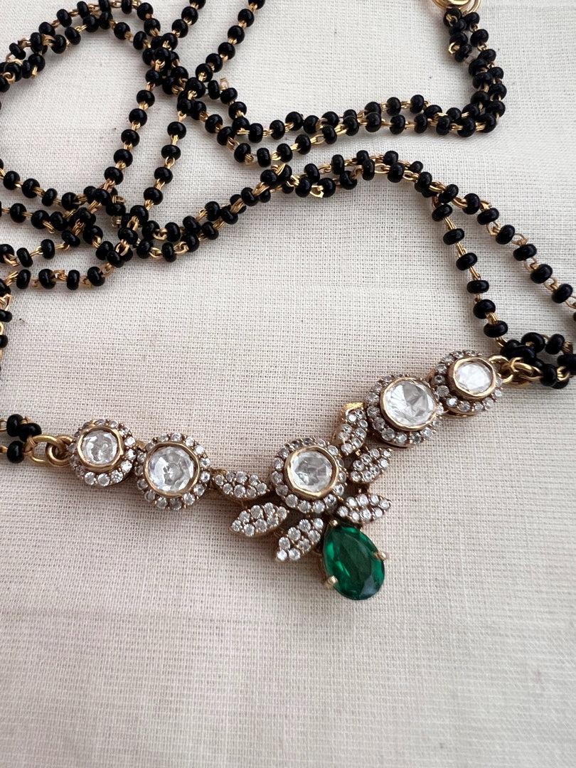 Black bead/mangalsutra style chain with moissanite pendant-Silver Neckpiece-CI-House of Taamara