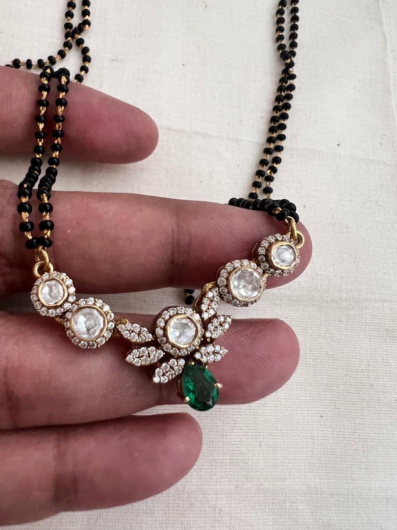 Black bead/mangalsutra style chain with moissanite pendant-Silver Neckpiece-CI-House of Taamara