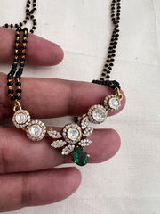 Black bead/mangalsutra style chain with moissanite pendant-Silver Neckpiece-CI-House of Taamara