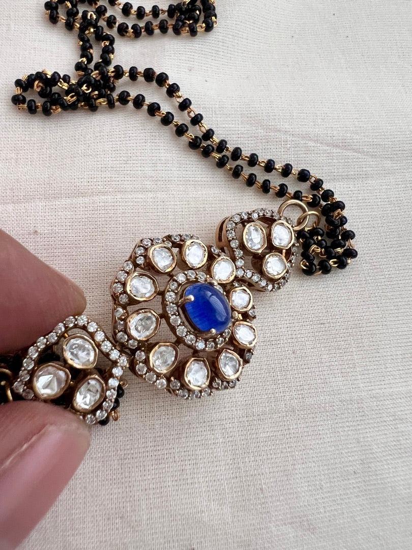 Black bead/mangalsutra style chain with moissanite pendant-Silver Neckpiece-CI-House of Taamara