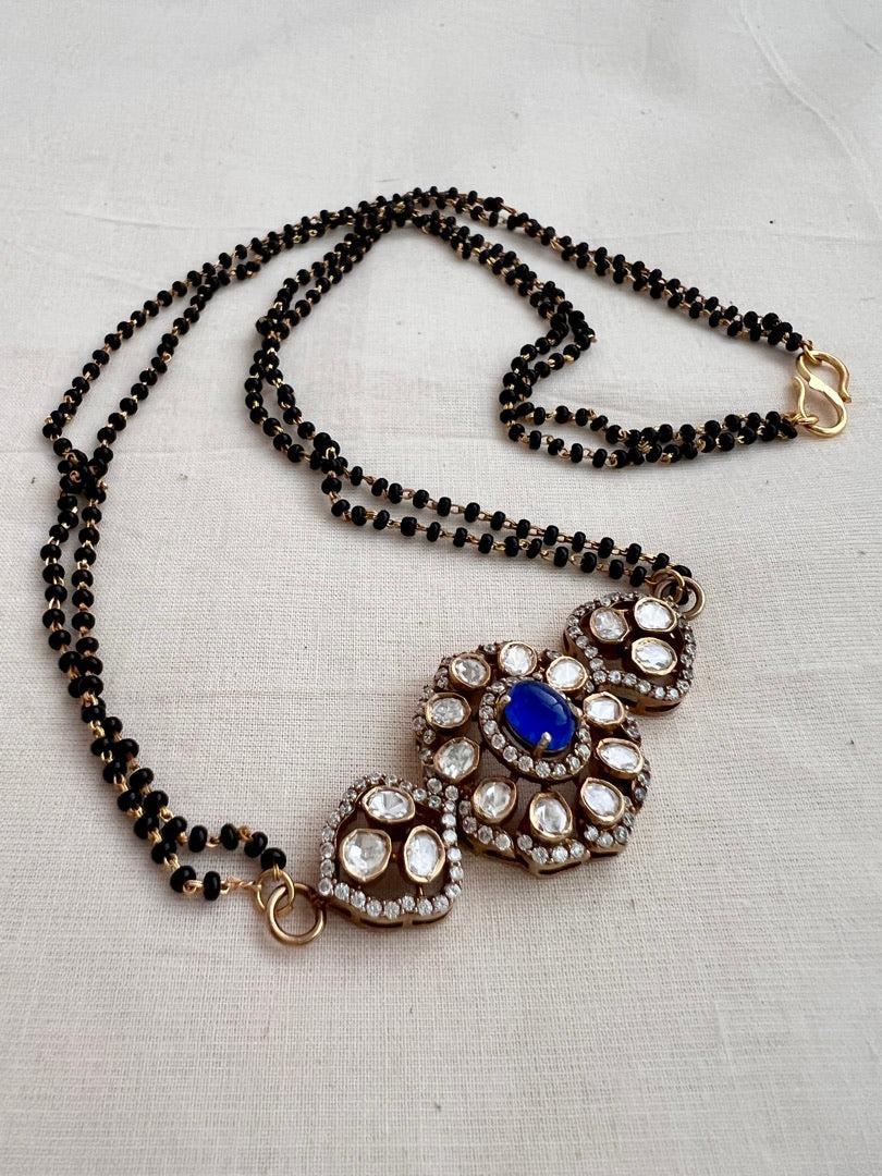 Black bead/mangalsutra style chain with moissanite pendant-Silver Neckpiece-CI-House of Taamara