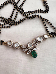 Black bead/mangalsutra style chain with moissanite pendant-Silver Neckpiece-CI-House of Taamara