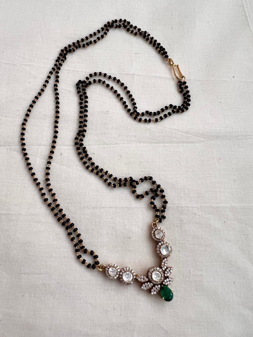 Black bead/mangalsutra style chain with moissanite pendant-Silver Neckpiece-CI-House of Taamara