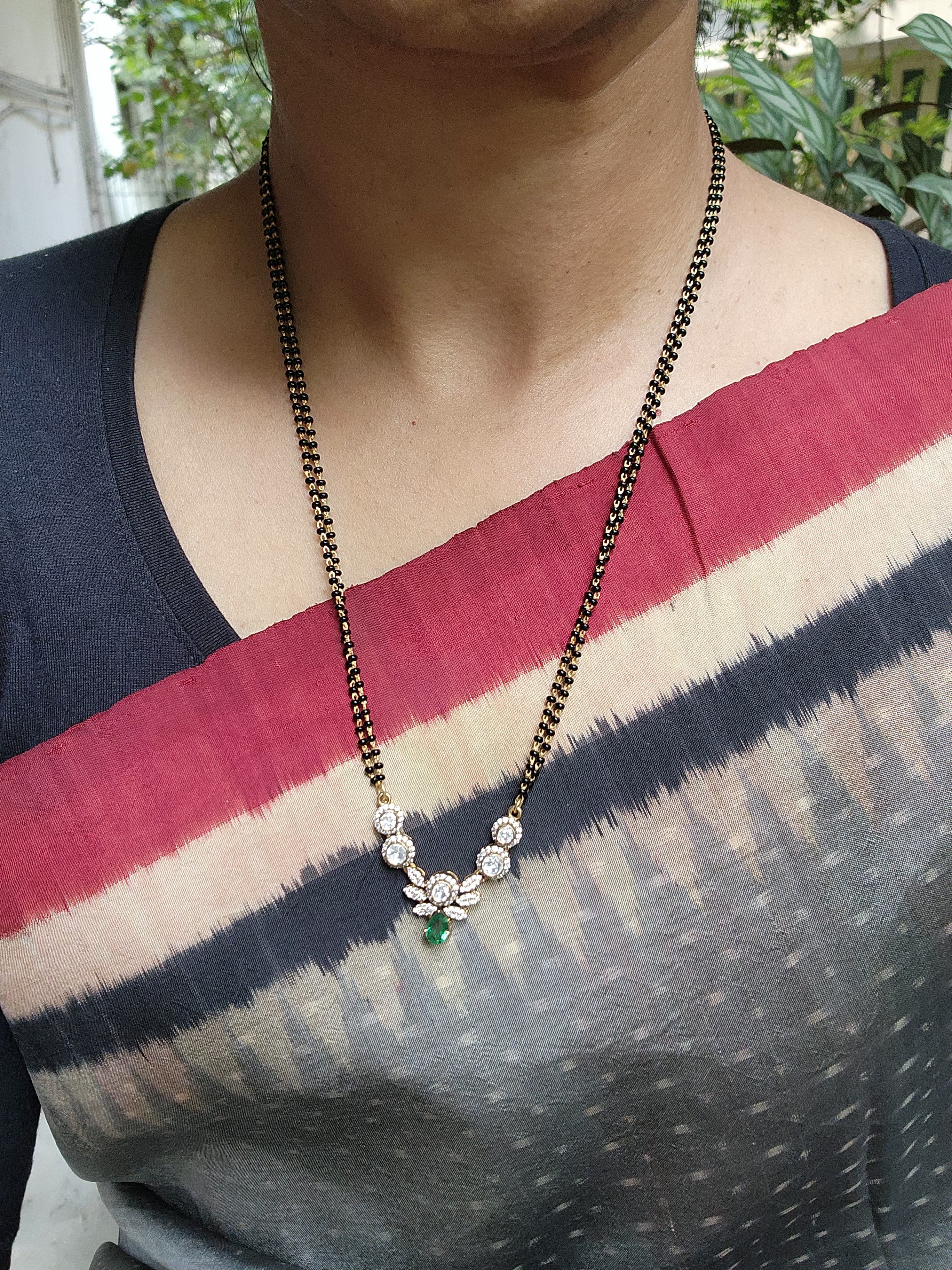 Black bead/mangalsutra style chain with moissanite pendant-Silver Neckpiece-CI-House of Taamara