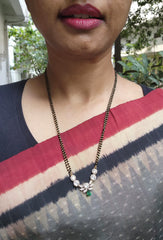 Black bead/mangalsutra style chain with moissanite pendant-Silver Neckpiece-CI-House of Taamara