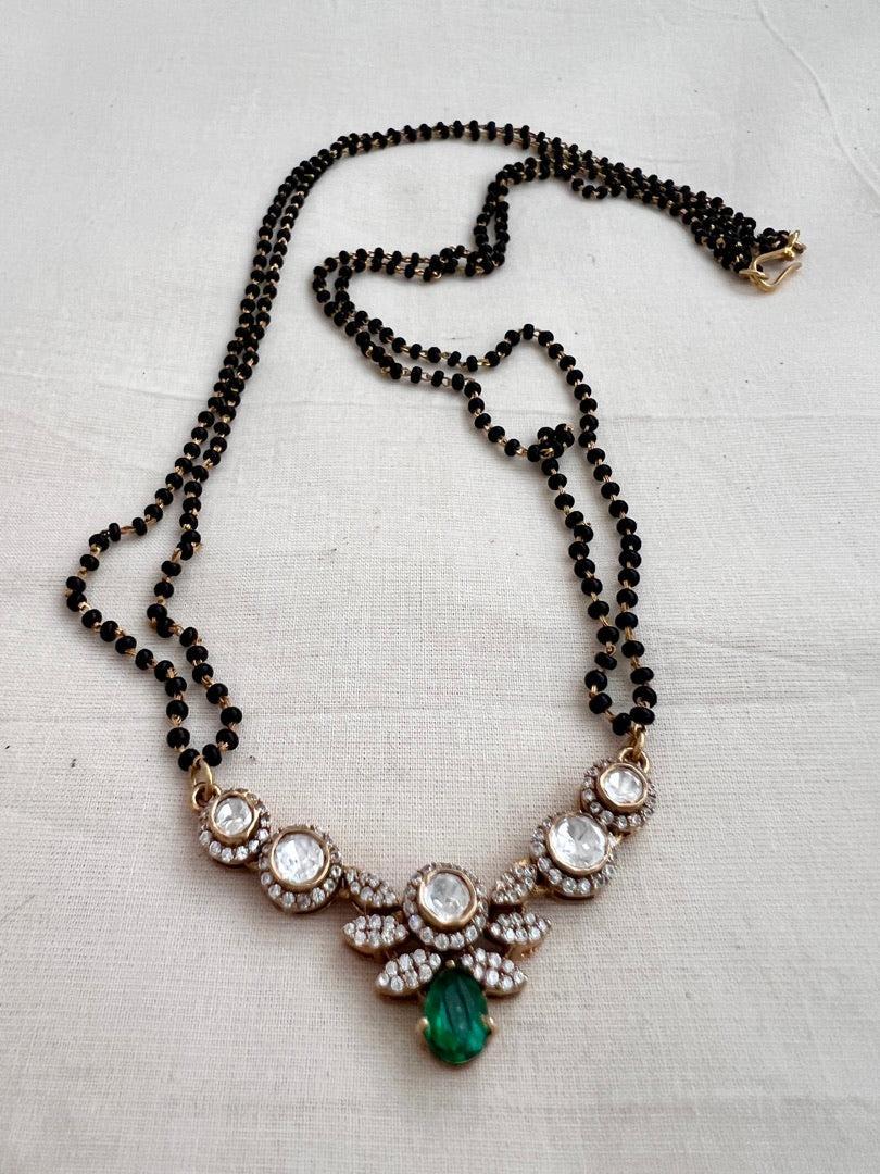 Black bead/mangalsutra style chain with moissanite pendant-Silver Neckpiece-CI-House of Taamara