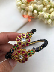 Black beads with kundan bangles, PAIR, 2.6-Silver Bracelet-PL-House of Taamara