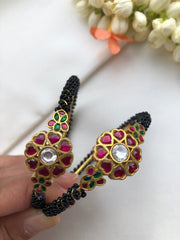 Black beads with kundan bangles, PAIR, 2.6-Silver Bracelet-PL-House of Taamara
