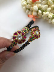 Black beads with kundan bangles, PAIR, 2.6-Silver Bracelet-PL-House of Taamara