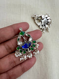 Blue and green kundan earrings with pearls-Earrings-CI-House of Taamara
