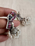 Blue and pink kemp jhumkas with pearls bunch-Earrings-CI-House of Taamara