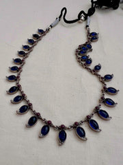 Blue and pink mango necklace with earrings, SET-Silver Neckpiece-CI-House of Taamara
