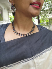 Blue and pink mango necklace with earrings, SET-Silver Neckpiece-CI-House of Taamara