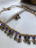 Blue kundan necklace with pearls, SET-Silver Neckpiece-PL-House of Taamara