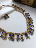 Blue kundan necklace with pearls, SET-Silver Neckpiece-PL-House of Taamara
