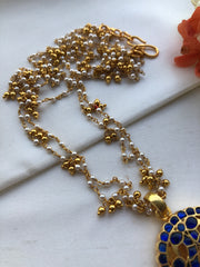 Blue kundan pendant with Pearls mala-Silver Neckpiece-PL-House of Taamara