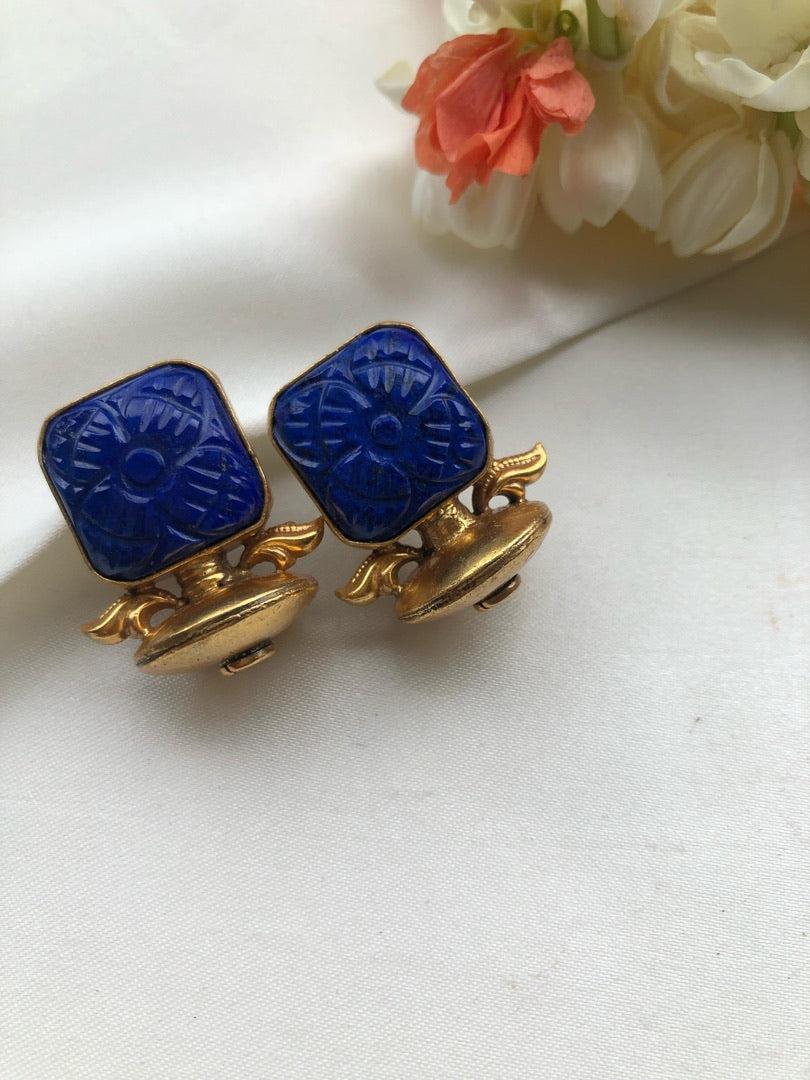 Blue lapis square antique style earrings-Earrings-PL-House of Taamara