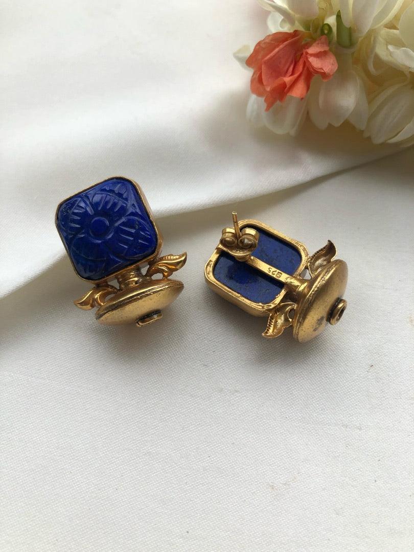 Blue lapis square antique style earrings-Earrings-PL-House of Taamara