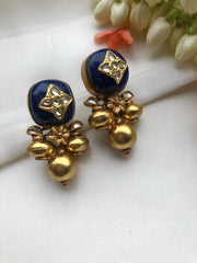 Blue lapis with inlay work and antique style bead drop-Earrings-PL-House of Taamara