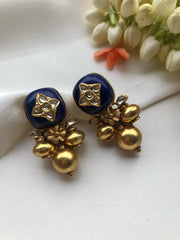 Blue lapis with inlay work and antique style bead drop-Earrings-PL-House of Taamara