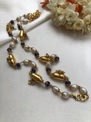 Blue onyx & pearls mala-Silver Neckpiece-PL-House of Taamara