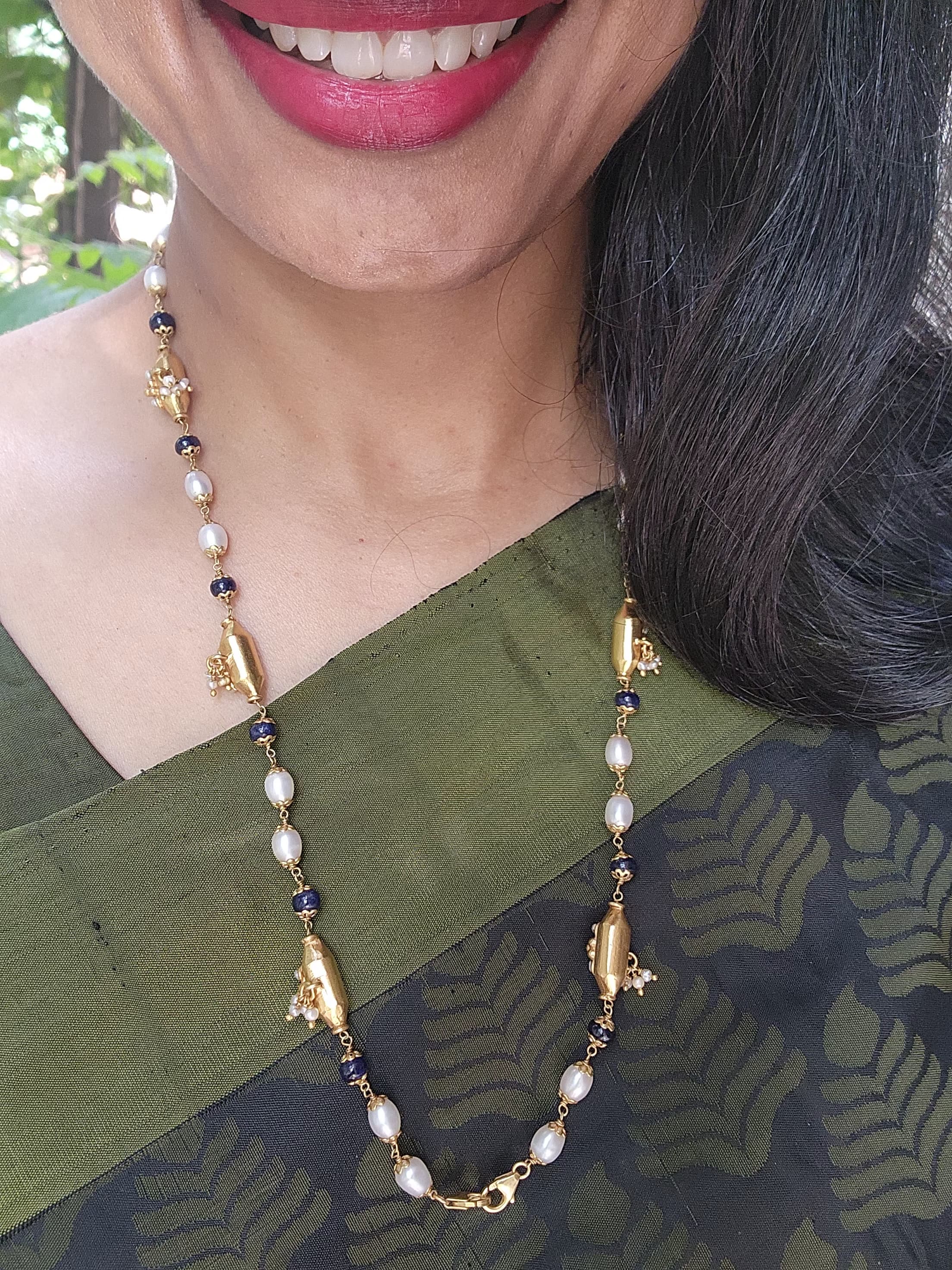 Blue onyx & pearls mala-Silver Neckpiece-PL-House of Taamara