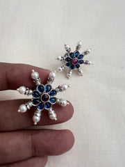 Blue & pink kemp silver studs with pearls-Earrings-CI-House of Taamara