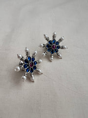 Blue & pink kemp silver studs with pearls-Earrings-CI-House of Taamara