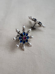 Blue & pink kemp silver studs with pearls-Earrings-CI-House of Taamara